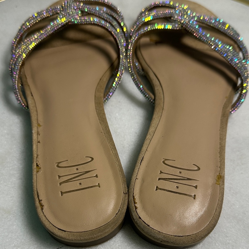 INC International Concepts Women's Sandals with Tan and Rhinestone Cross Straps - Picture 2 of 6